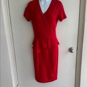 Chic Red Midi Dress with Peplum Detail